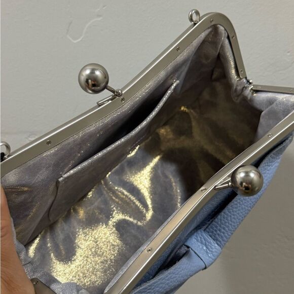 Blue Togo Cowhide Leather Handmade Large Bow Kisslock Bag With 3 Strap Styles - Picture 15 of 16